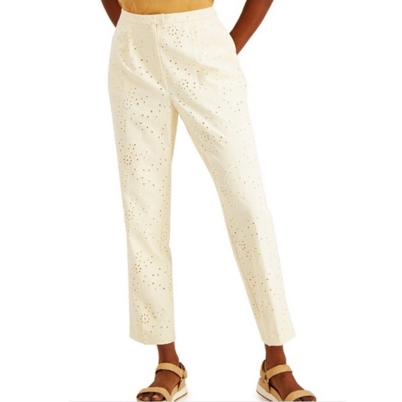 NWT 14P Alfani Antique White Dresses Eyelet Lined Ankle Trouser Pants - Picture 2 of 10